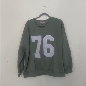 SEVENTH & SUNSET Vintage style retro. Green Sweatshirt with 76 Print. Size 2XL